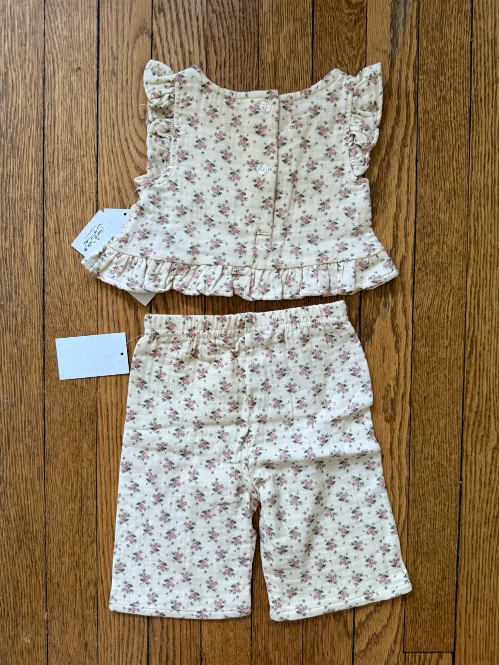 Pippa & Julie Cream Floral Ruffle Top and Pant Set - Size 12 Months - NWT